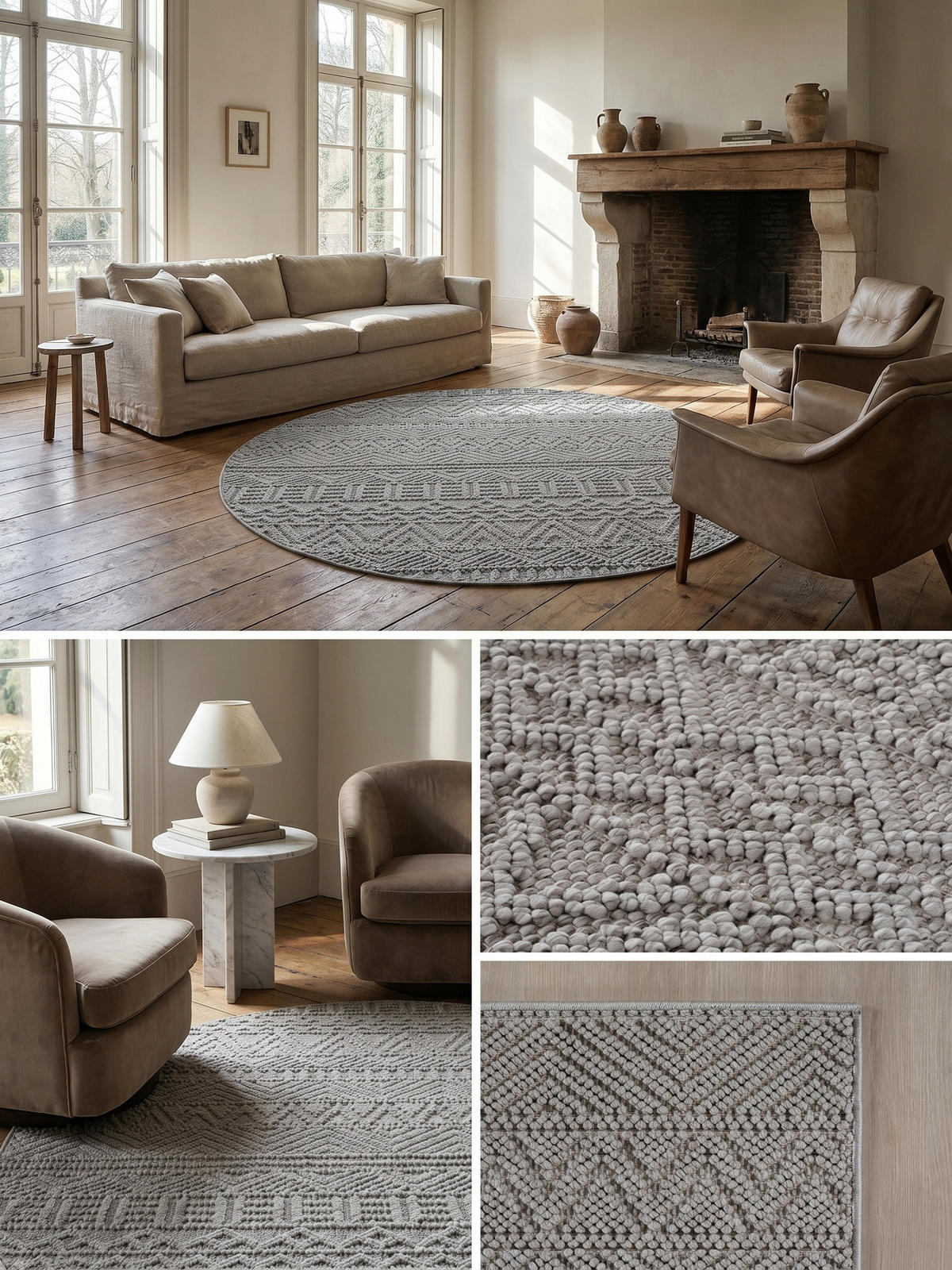 TEPPICH Flachgewebe LANGAU in Silber, mit Ethno-Streifen, Ø 200 cm - Silberfarben, Textil (200/200cm) - KADIMA DESIGN