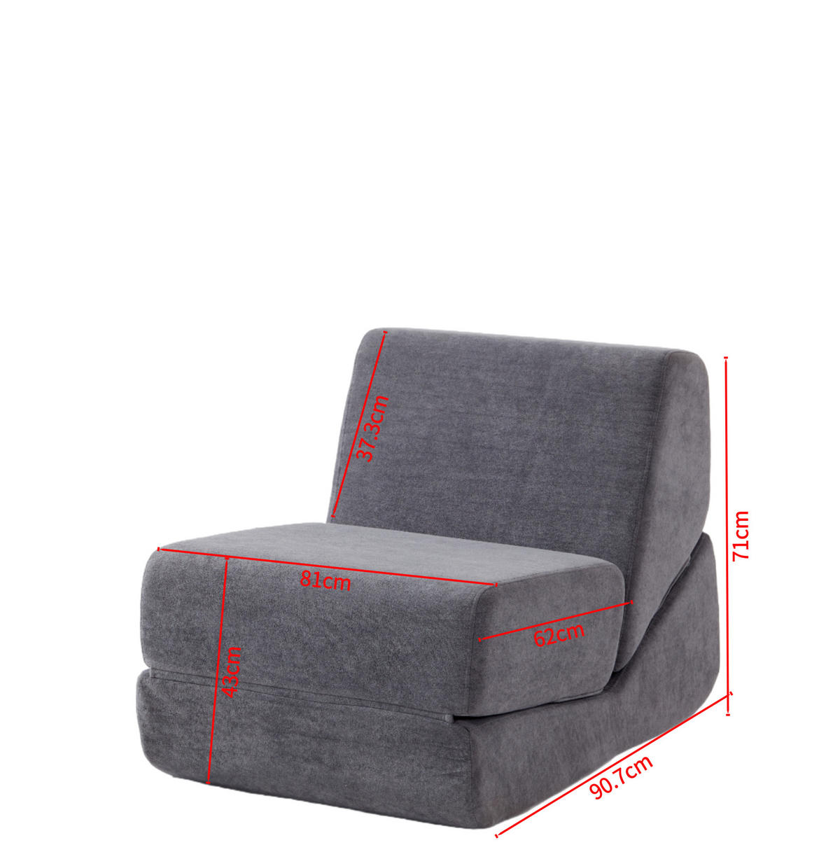 SCHLAFSOFA in Grau – 3-in-1, klappbar und armlehnenlos - Grau, Textil (90.7/71/81cm) - BEAOK