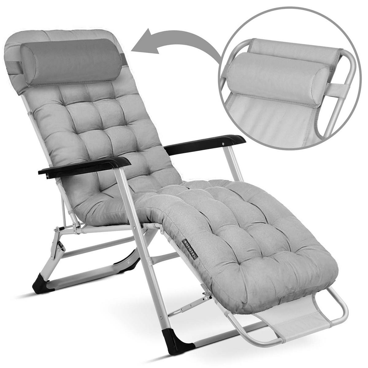 GARTEN-RELAXSESSEL Klappbarer mit Kissen, Grau - Grau, Metall (60/102/110cm)