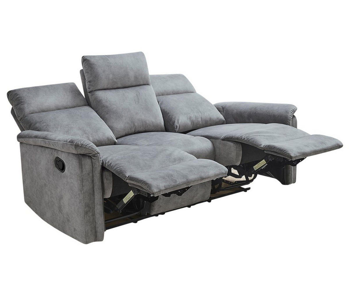 3-SITZER-RELAXSOFA Federkern, Liegefunktion verstellbar durch halbautomatische Relaxfunktion B180/T90/H100 cm, Velours Vintage Grau / 15128 - Hellgrau/Schwarz, Textil (180/100/90cm) - luma-home