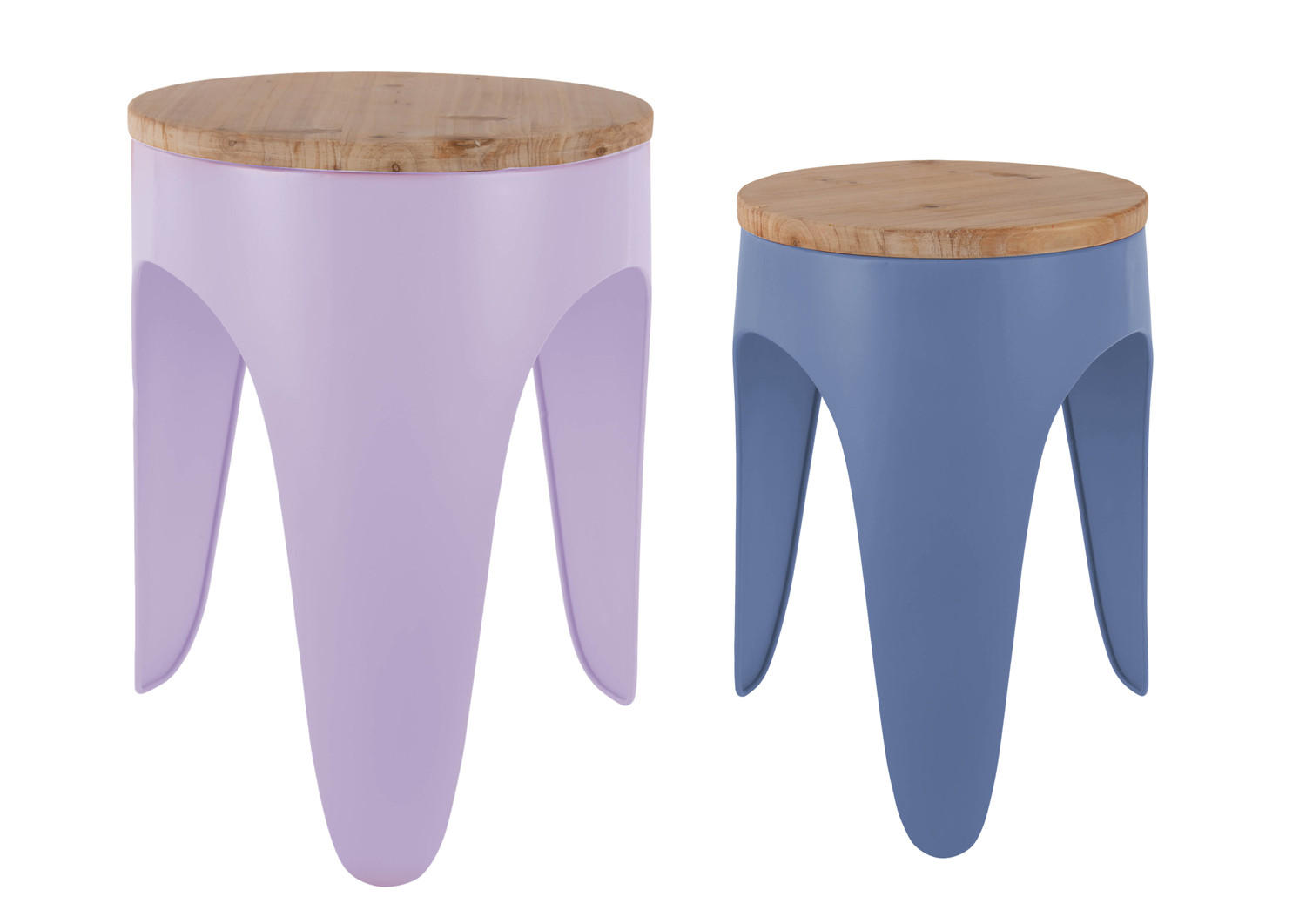 HOCKER Set Double 30/30/40.5 cm - Blau/Flieder, Metall (30/40.5/30cm) - Leitmotiv