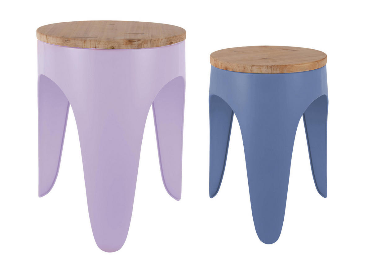 HOCKER Set Double 30/30/40.5 cm - Blau/Flieder, Metall (30/40.5/30cm) - Leitmotiv