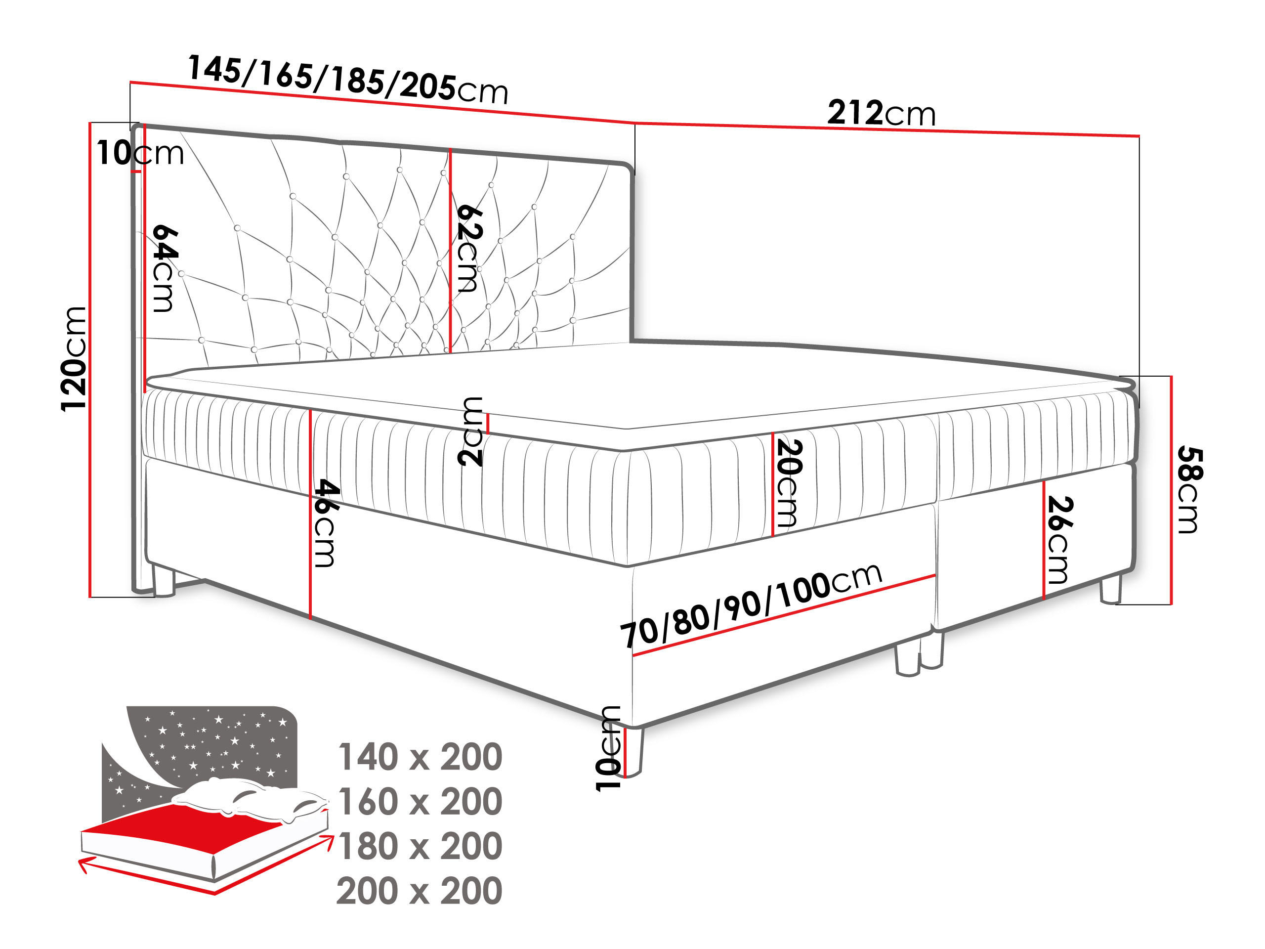 Thumbnail - Mirjan24 Boxbett, Gelb, Holz, H3, 180x200 cm, Schlafzimmer, Betten, Boxspringbetten