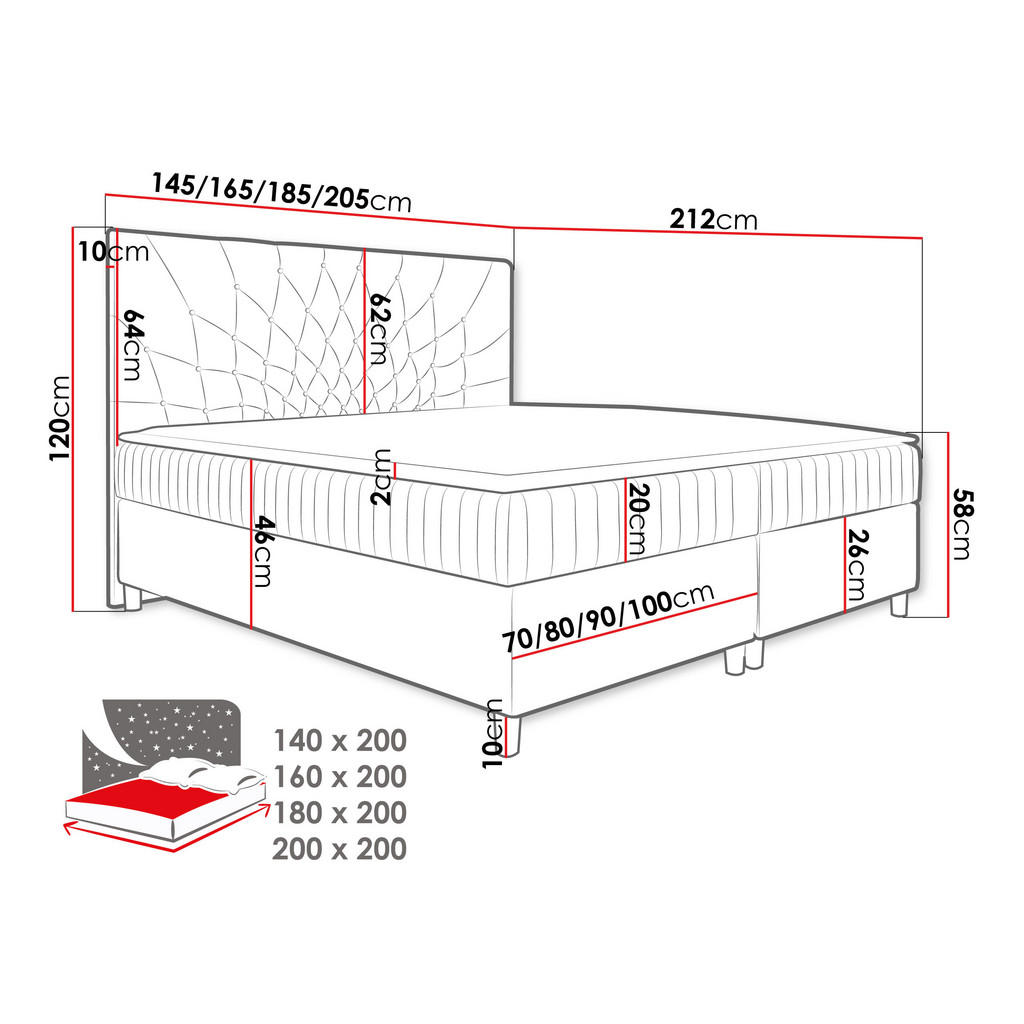 Thumbnail - Mirjan24 Boxbett, Rosa, Holz, H3, 160x200 cm, Schlafzimmer, Betten, Boxspringbetten