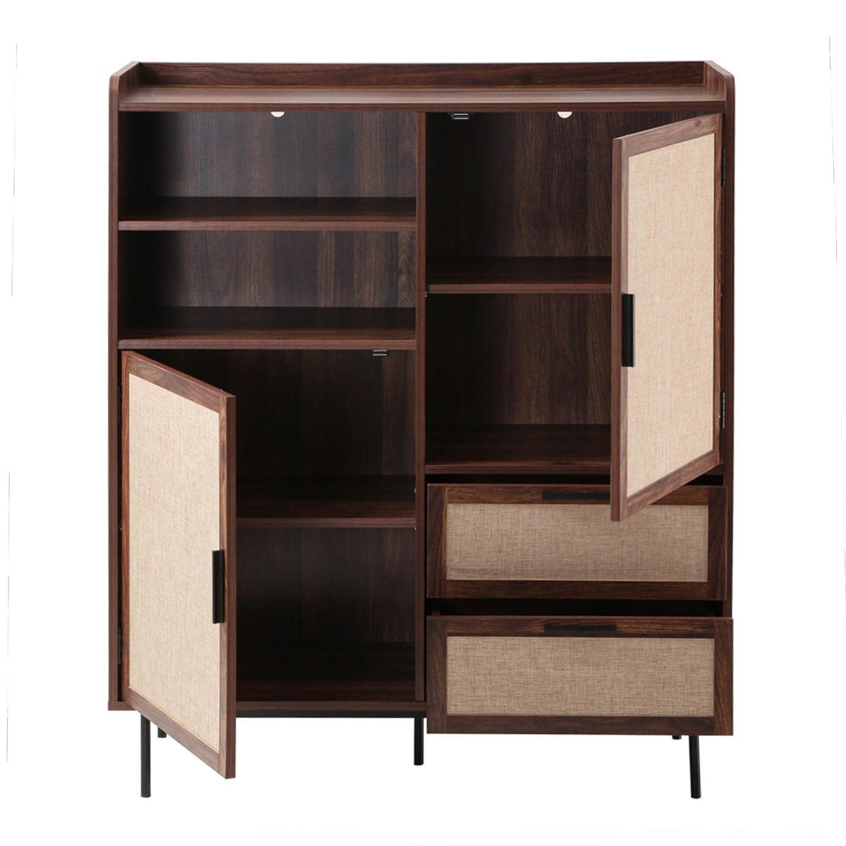 HIGHBOARD 2 Türen 2 Schubladen aus Textil und Walnuss-Dekor 80/120/40 cm - Nussbaumfarben, Holzwerkstoff (39.5/120/47cm) - Calicosy
