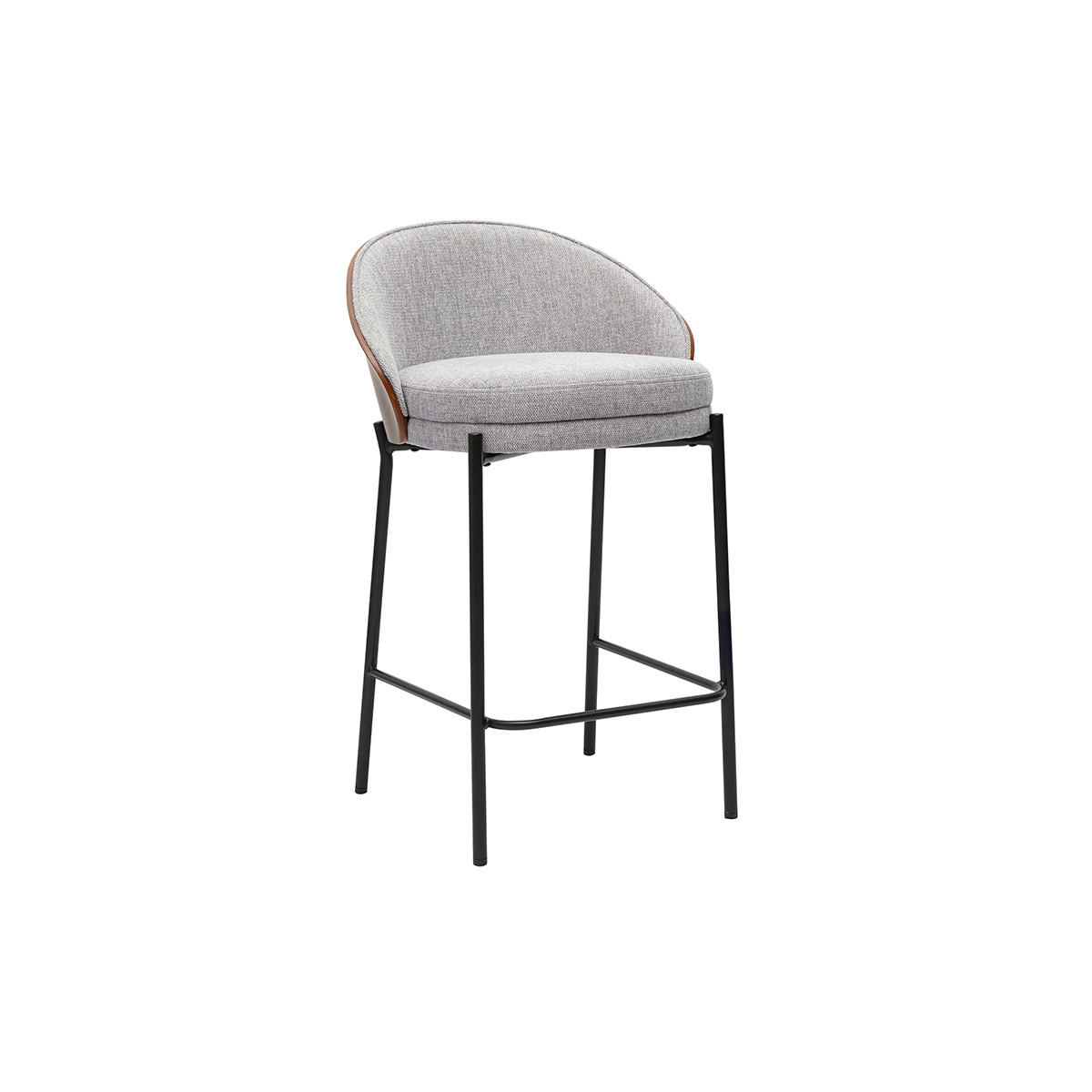 BARHOCKER aus grauem Samt-Effekt-Stoff, dunklem Holz und Metall, H65 cm (2er-Set) TUCSON - Grau, Textil (50.5/85.5/54cm) - Miliboo