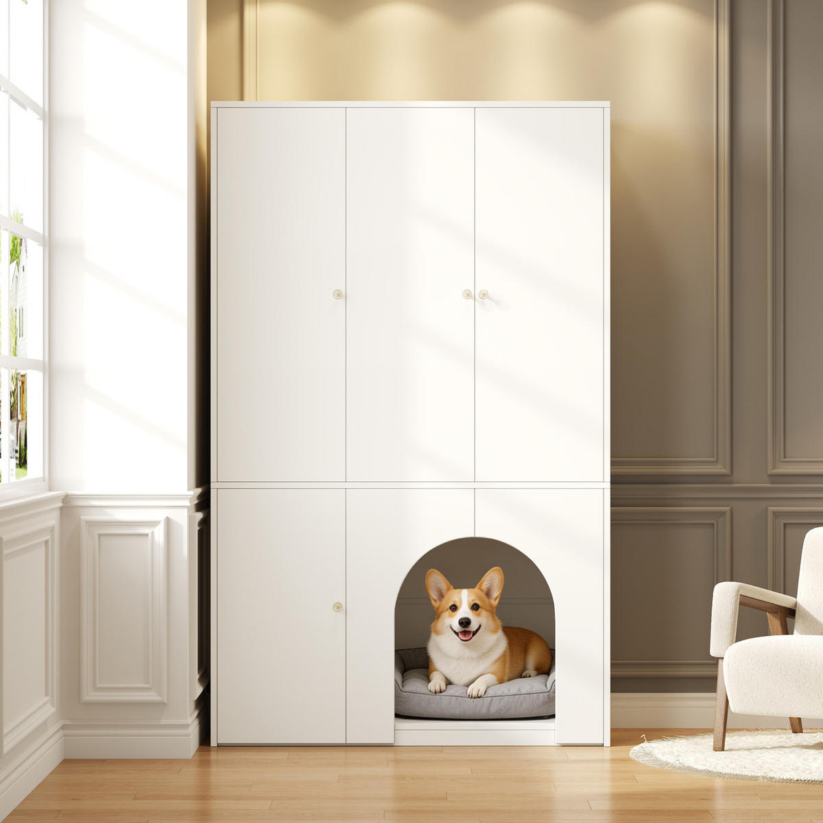 ŠATNÍ skříň z MDF 120x50x200 cm bílá s tyčí na oděvy a prostorem pro mazlíčka - bílá, kompozitní dřevo (120/200/50cm) - Modfu