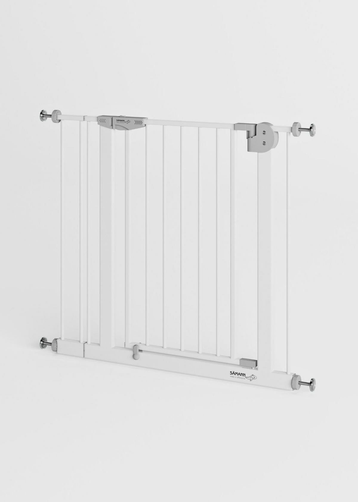 TÜRSCHUTZGITTER & Treppenschutz mit 4x Elefantenfuß, Tür mit 90° Stop, ohne Bohren 88-99 cm - Weiß, Metall (99/5cm) - Sämann – make a difference.