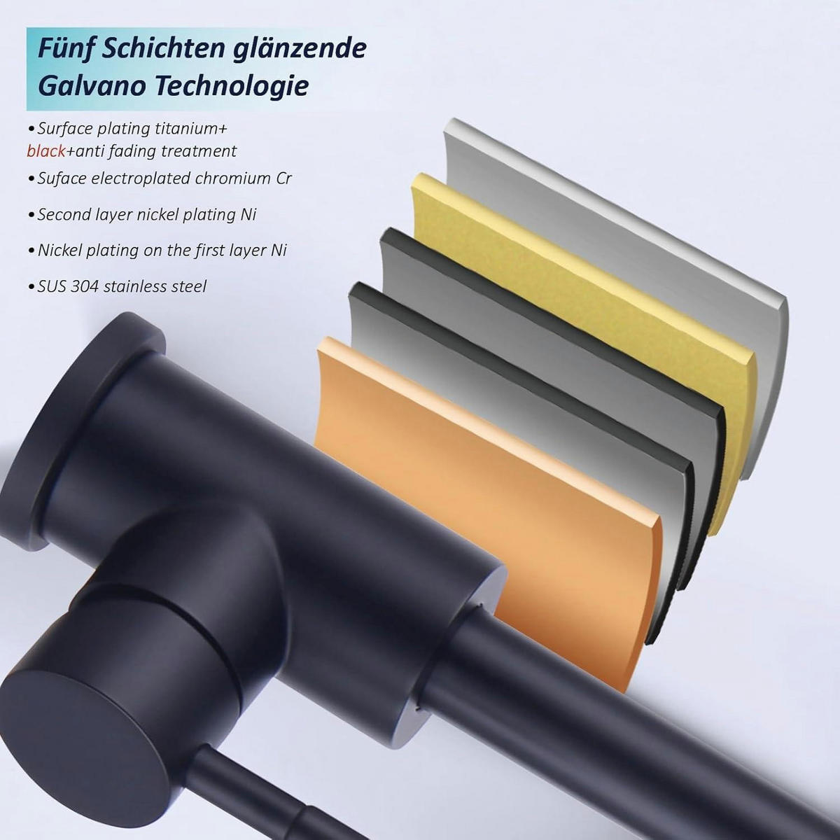 KÜCHENARMATUR Schwarz mit Brause Ausziehbar 360° Drehbar 2 Sprühfunktionen - Schwarz, Metall (20/4/30cm)