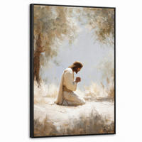 LEINWAND Bilder mit Rahmen - Jesus - Kniend - Waldlandschaft - Betend - 60x90 - Beige, Textil (60/90cm) - MuchoWow
