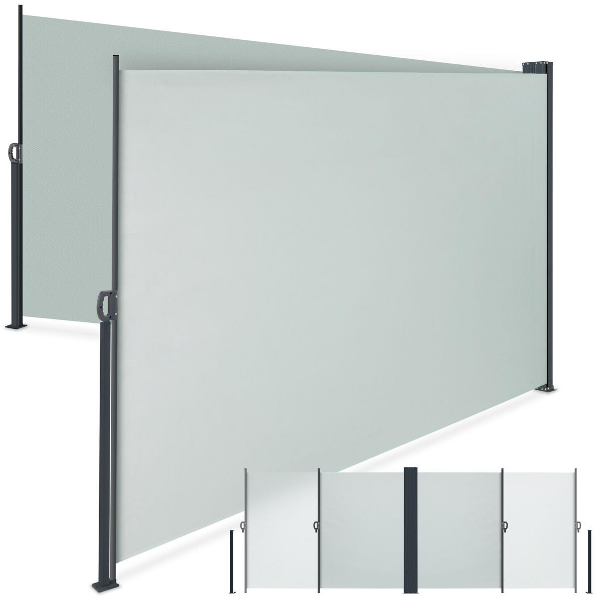 DOPPEL-SEITENMARKISE , ausziehbar, mit Aufrollmechanismus, grau - Grau, Textil (600/200/9cm) - tectake
