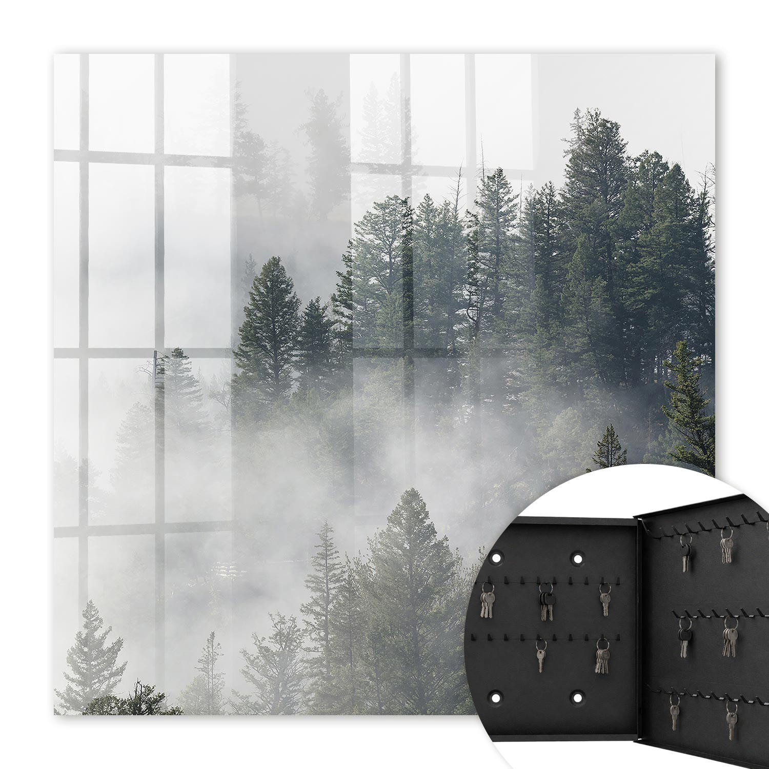 SCHLÜSSELBOX Schwarz 30x30 cm- Türöffnung nach rechts - Nebelwald - Grau, Metall (30/30/5cm) - TULUP