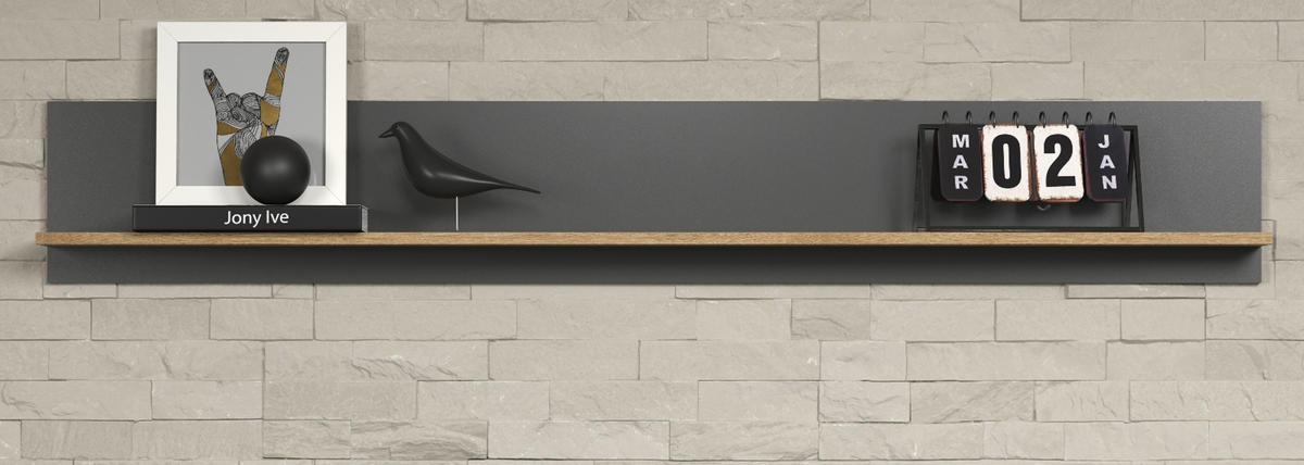 WANDBOARD grau, Evoke Eiche, Wandregal 167 x 25 cm - Eichefarben/Grau, Holzwerkstoff (167/25/18cm) - Top.Furn