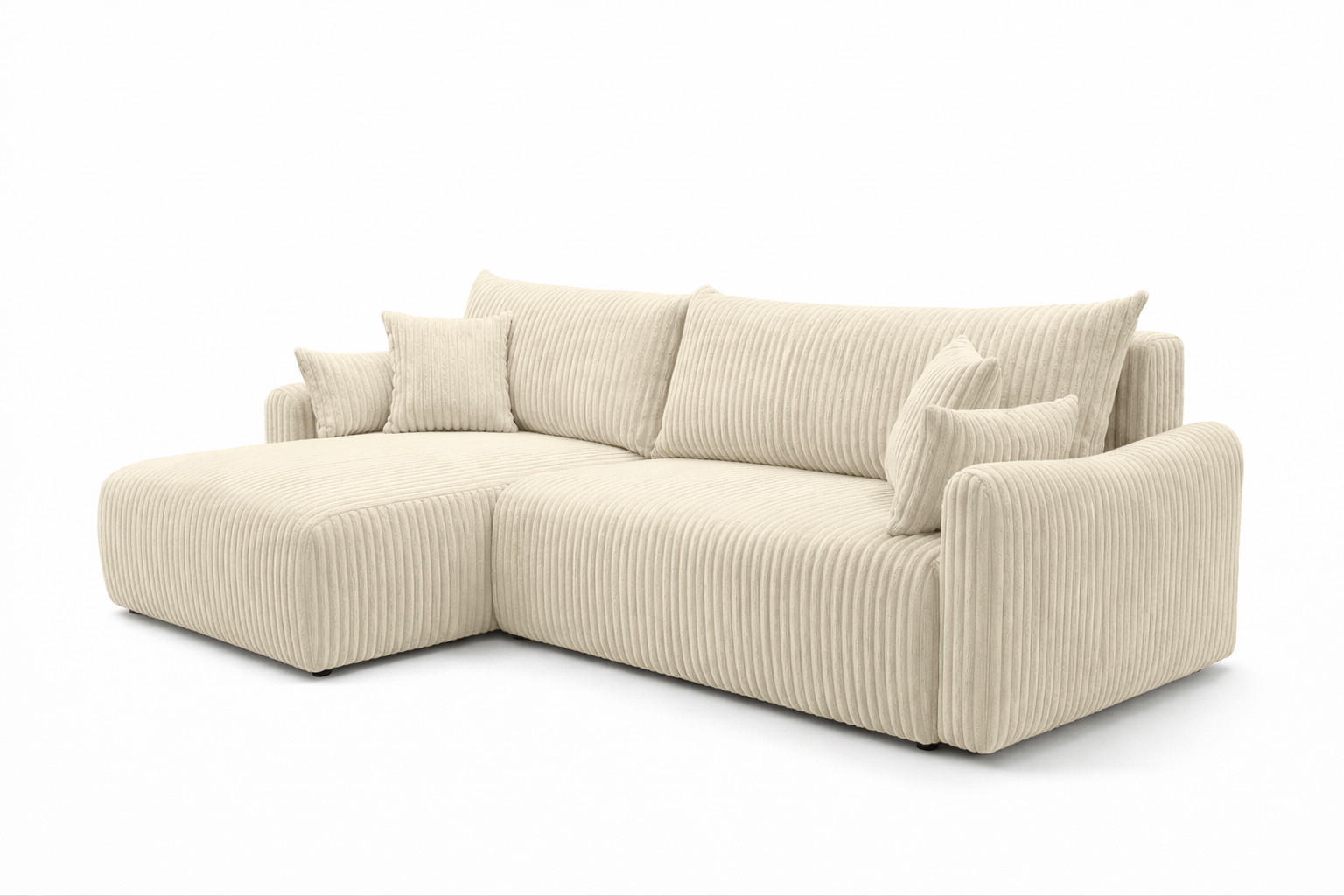 ECKSOFA Mit Schlaffunktion, Cordstoff Tilia, Ecru, Links, JAPANDI - Ecru, Holz (262/145cm) - Kaiser Möbel