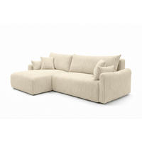 ECKSOFA Mit Schlaffunktion, Cordstoff Tilia, Ecru, Links, JAPANDI - Ecru, Holz (262/145cm) - Kaiser Möbel