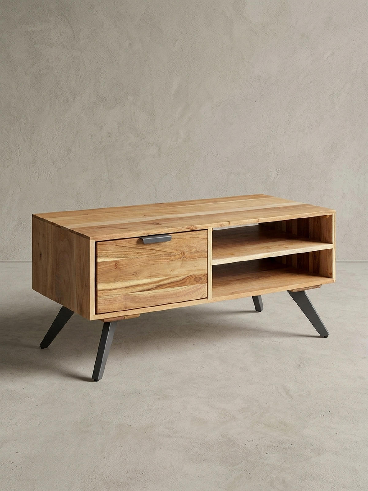 COUCHTISCH Massivholz und Metall, Modernes Design, Großer Stauraum, Robuste Beine - Beige/Anthrazit, Holz/Metall (45/95/45cm) - KADIMA DESIGN