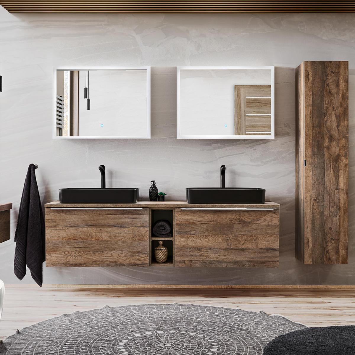 BADMÖBEL-SET 9-TLG. Puebla-56 - Braun, Holzwerkstoff (225/200/46cm) - Lomado