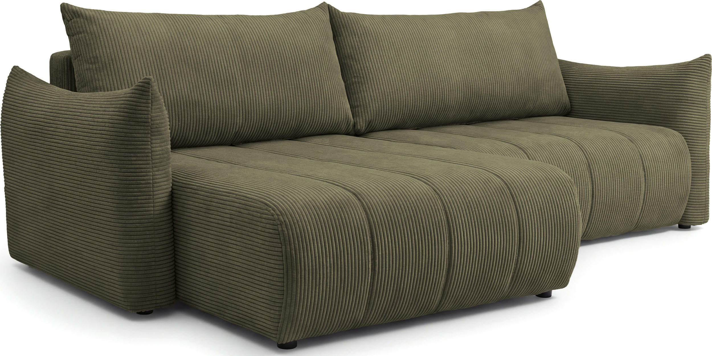 ECKSOFA Liv mit Schlaffunktion & Bettkasten in Cordstoff Olivgrün, Universell 260/154/86 cm - Schwarz/Olivgrün, Kunststoff/Textil (260/154cm) - WFL GROUP