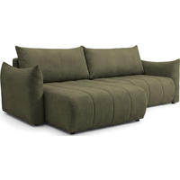 ECKSOFA Liv mit Schlaffunktion & Bettkasten in Cordstoff Olivgrün, Universell 260/154/86 cm - Schwarz/Olivgrün, Kunststoff/Textil (260/154cm) - WFL GROUP