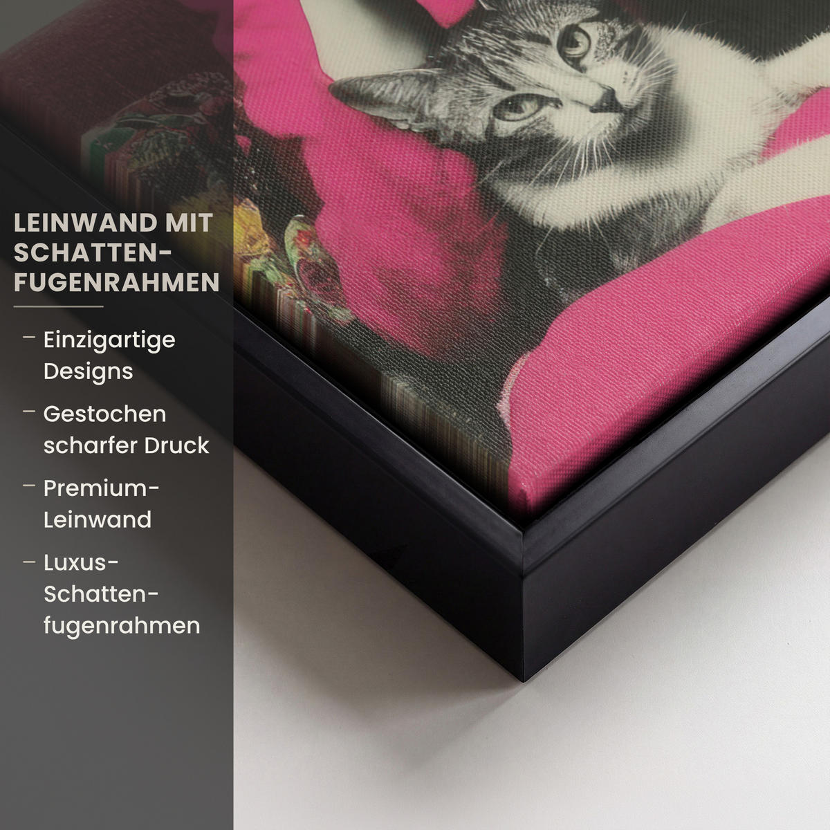 LEINWAND Bilder mit Rahmen - Frau - Katze - Blumen - Tasse - Retro - 30x40 - Magenta, Textil (30/40cm) - MuchoWow