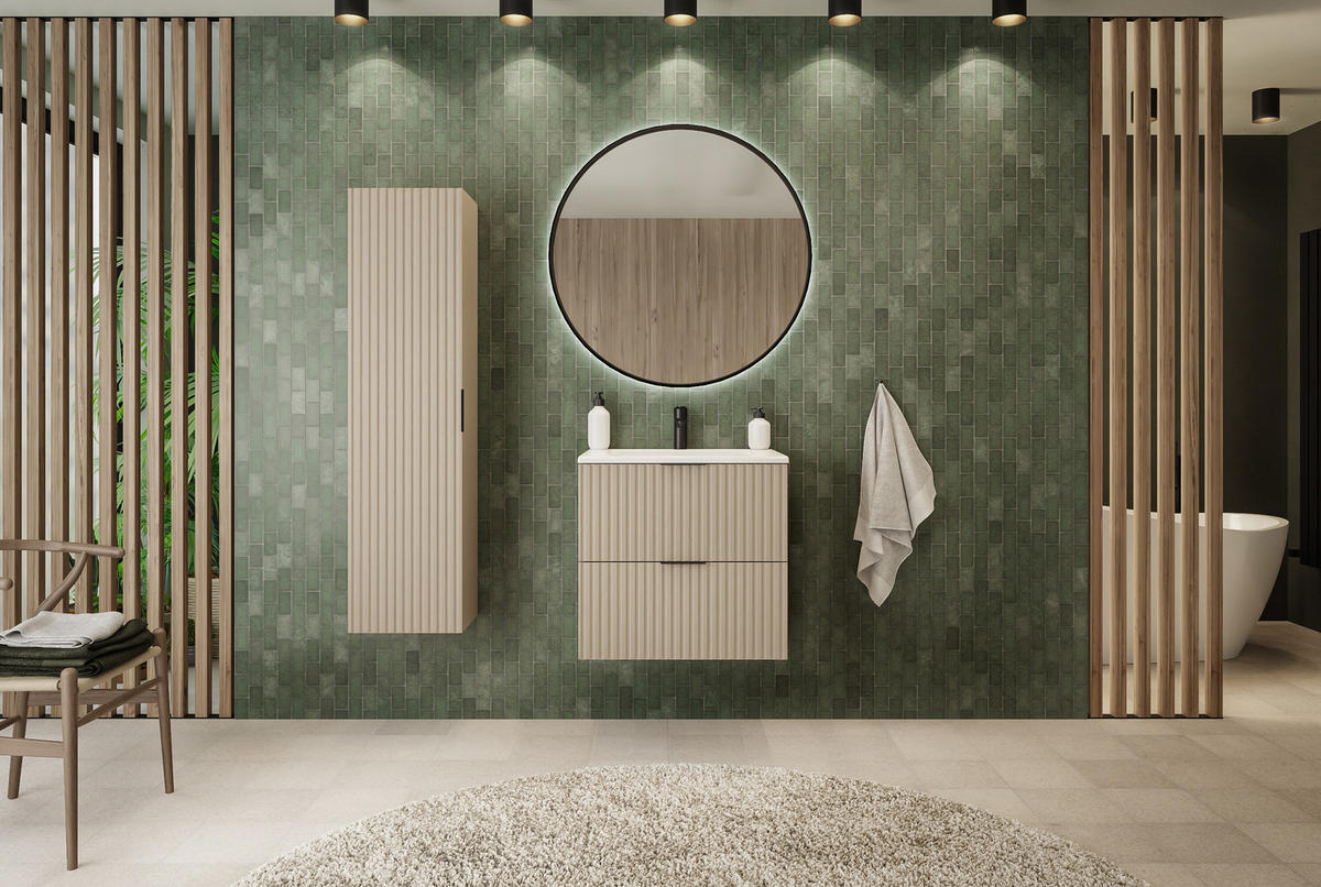 BADEZIMMERSCHRANK, Kaschmir, 60 x 57 x 46 cm, Schwarze Griffe - Kaschmir/Schwarz, Holzwerkstoff/Kunststoff (60/57/46cm) - 3XE LIVING