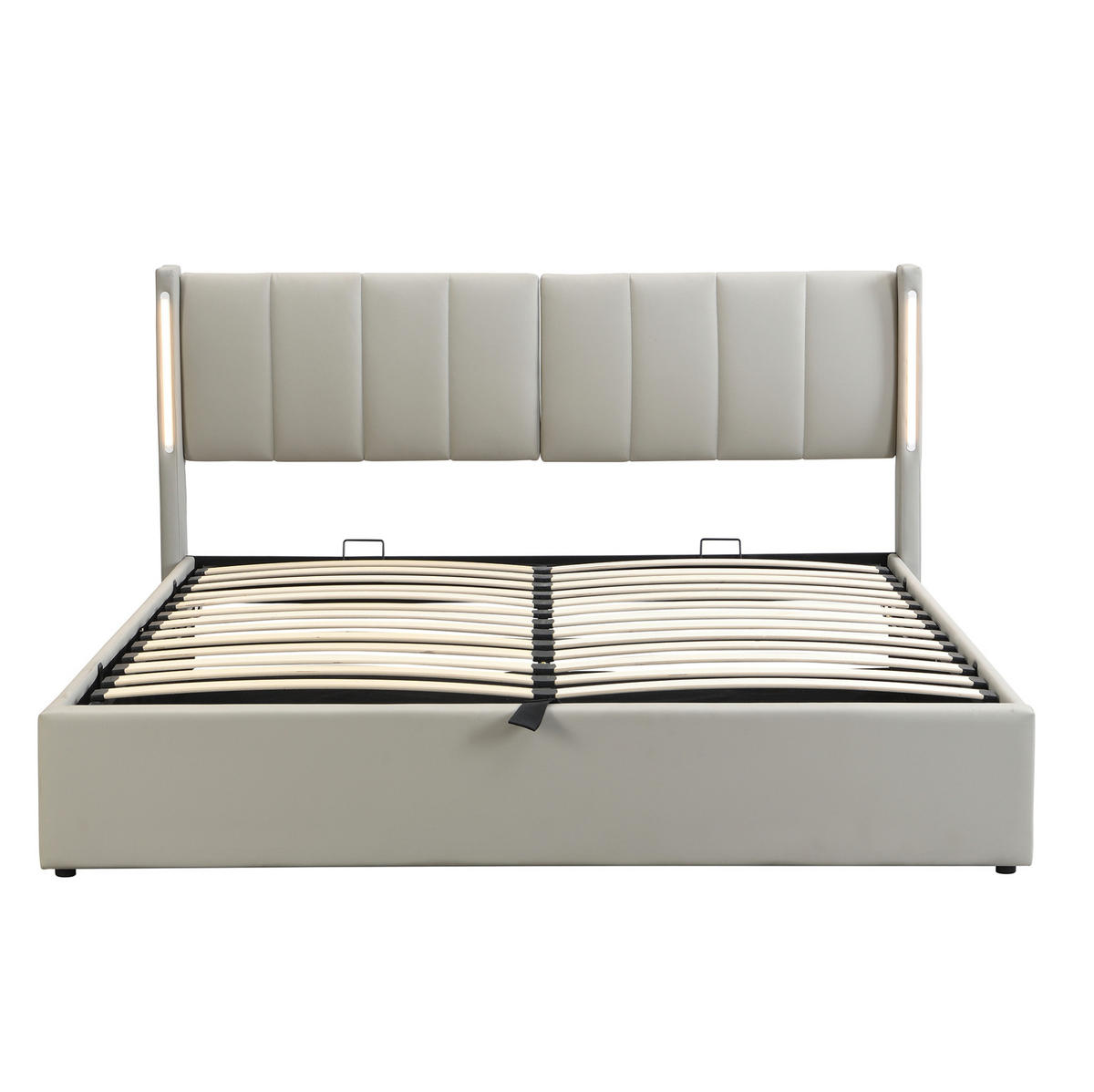 POLSTERBETT mit LED und USB 140x190 cm PU Grau - Grau, Metall (140/190cm) - Meubliv