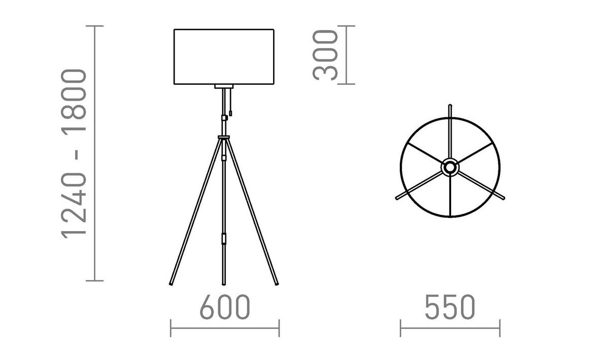 STEHLEUCHTE LUTON/RON 55 Polycotton schwarz 15 W - Schwarz, Textil (55/55/182cm) - Rendl