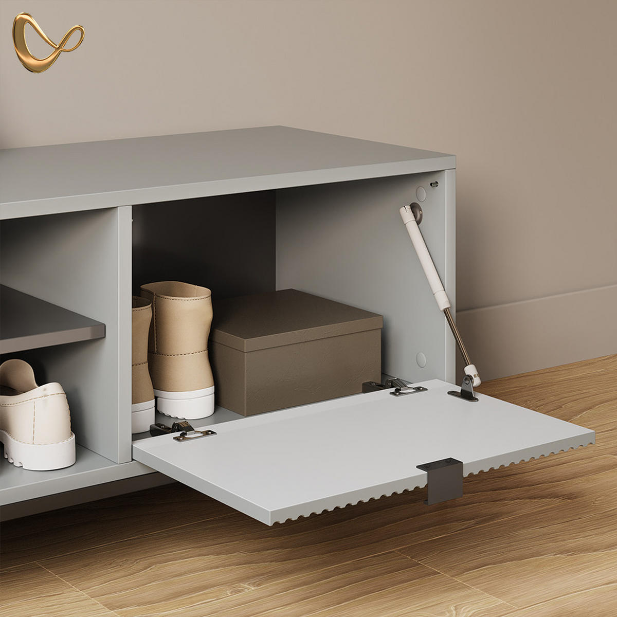 SCHUHSCHRANK Aterno Grau 100 x 45 cm mit Klapptür - Grau, Holzwerkstoff (100/45/40cm) - Livinity®