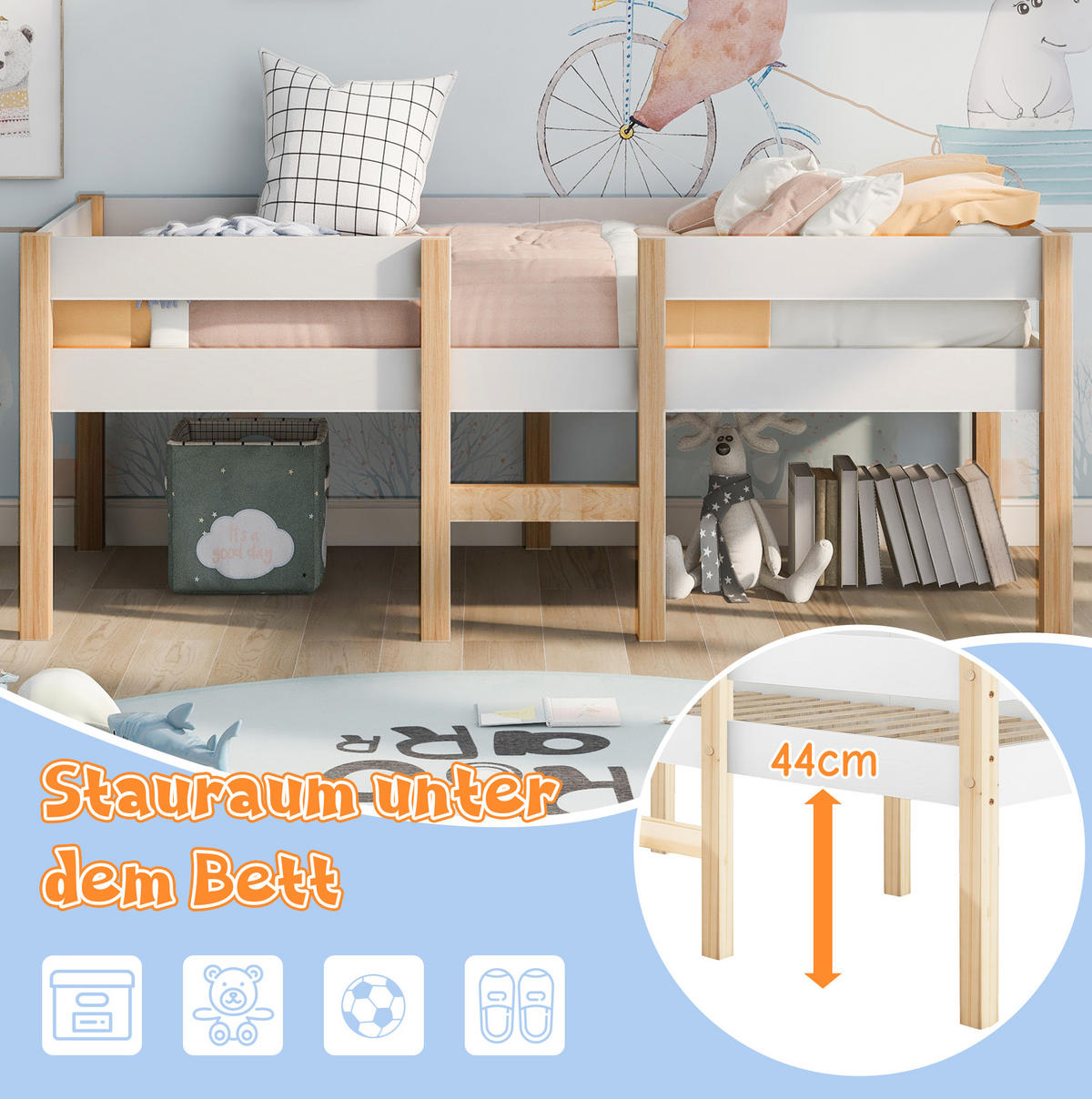 KINDERBETT 90/200 cm mit Rausfallschutz, Leiter und 2 Schubladen, Weiß - Weiß, Holzwerkstoff (90/200cm) - Redom