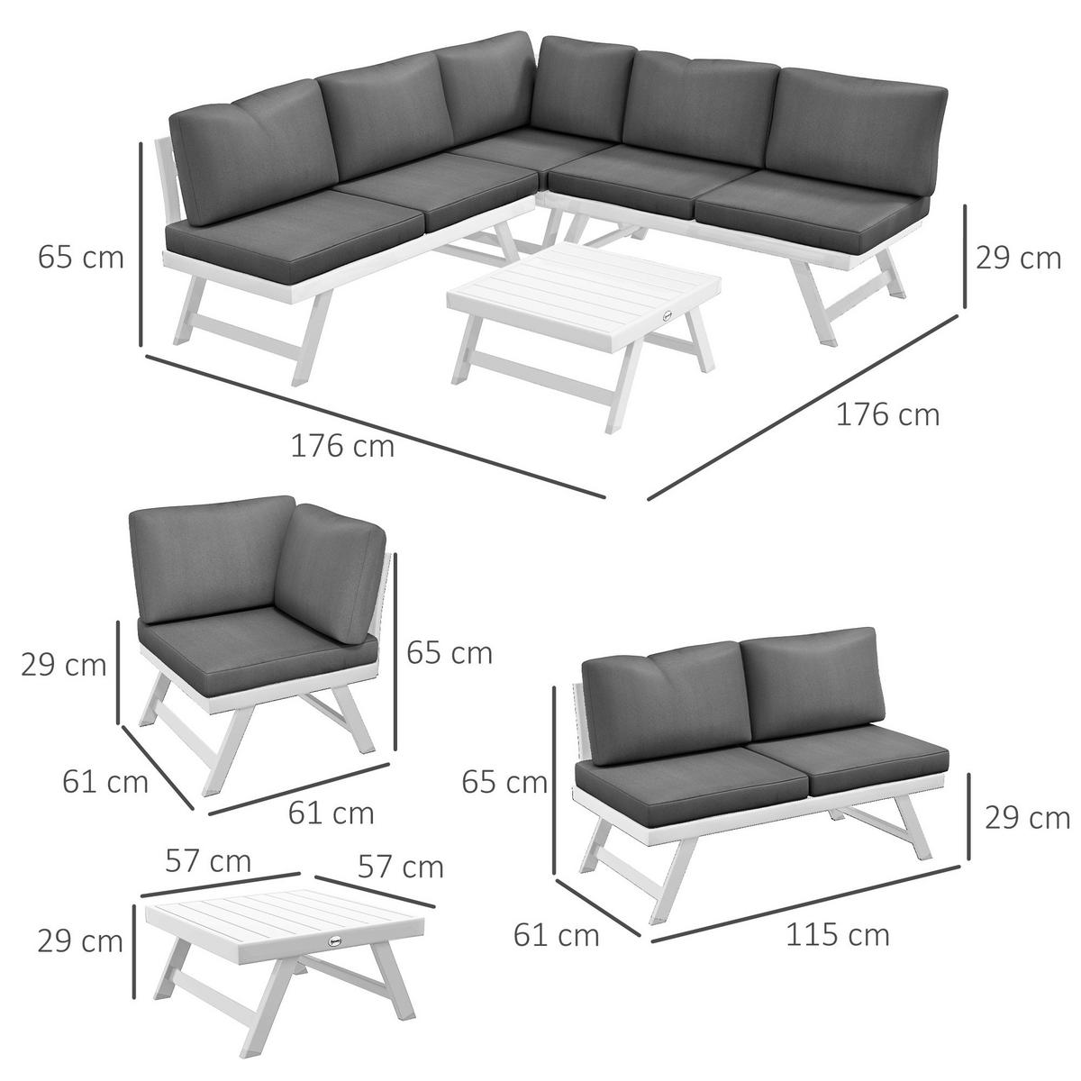 GARTENSET 4-teilig Grau 115.0/61.0/65.0 cm - Grau, Textil