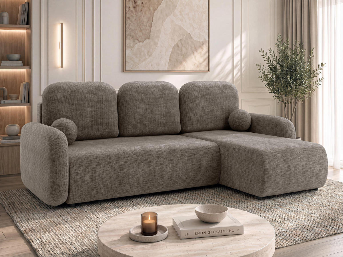ECKSCHLAFSOFA Gizefa - Dunkelbraun/Schwarz, Holz/Kunststoff (233/147cm) - MIRJAN24