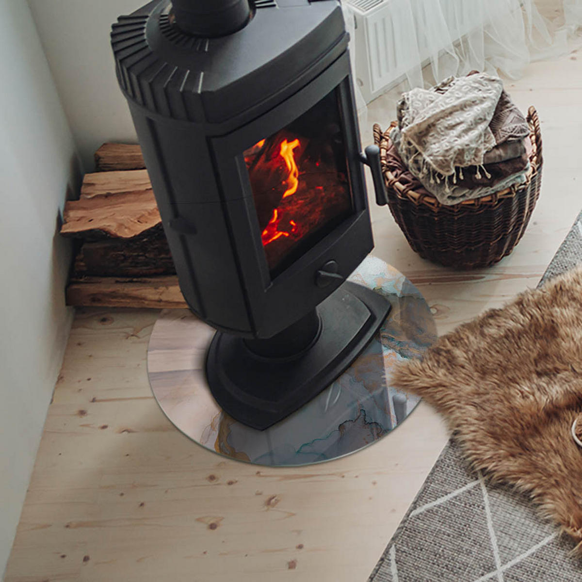 GLASPLATTE für Kamin Ø 50 cm Türkis - Türkis, Glas (50/50/0.4cm) - ArtPrintCave