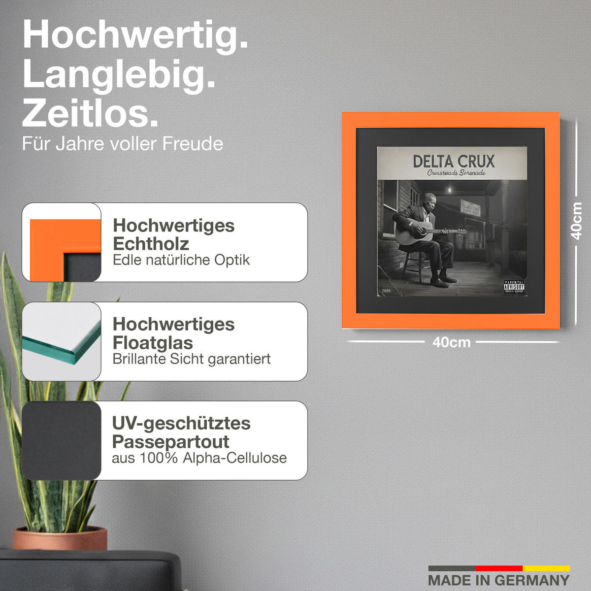 SCHALLPLATTEN RAHMEN 40/40 für das Cover - Orange, Holz (40/40cm) - K-Möbel