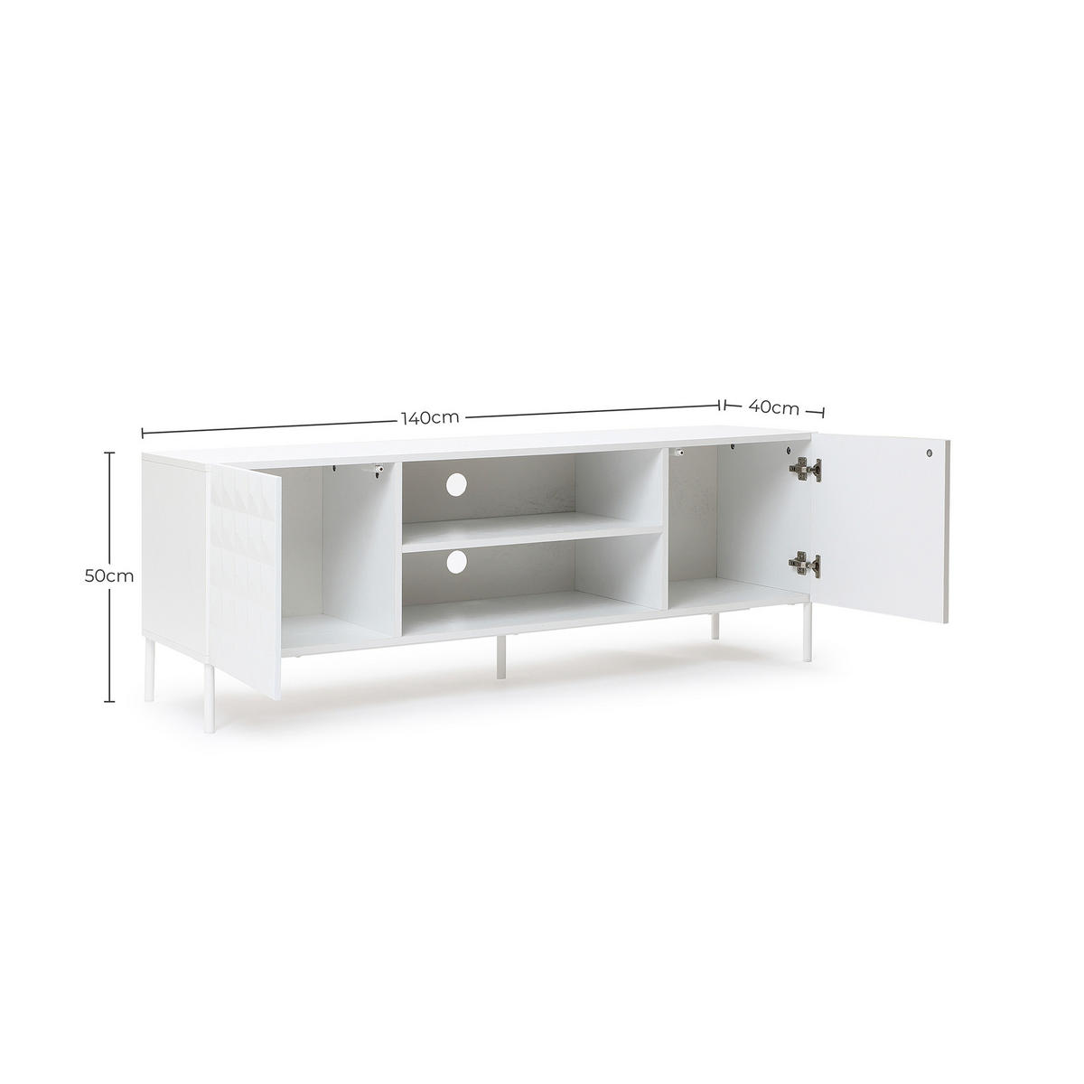 TV Lowboard Holz Weiß - Weiß, Holzwerkstoff/Metall (140/50/40cm) - Hometopia