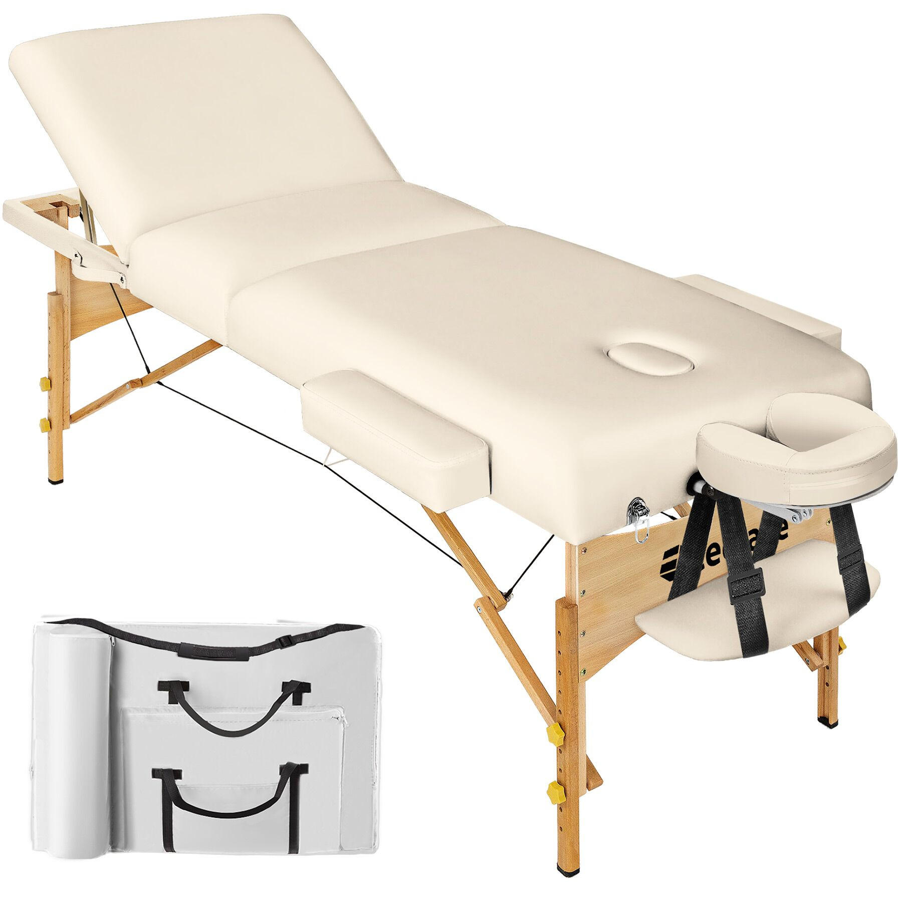 MASSAGELIEGE 3 Zonen Somwang,218 x 102 x 90 cm,beige - Beige, Holz (102/90/218cm) - tectake