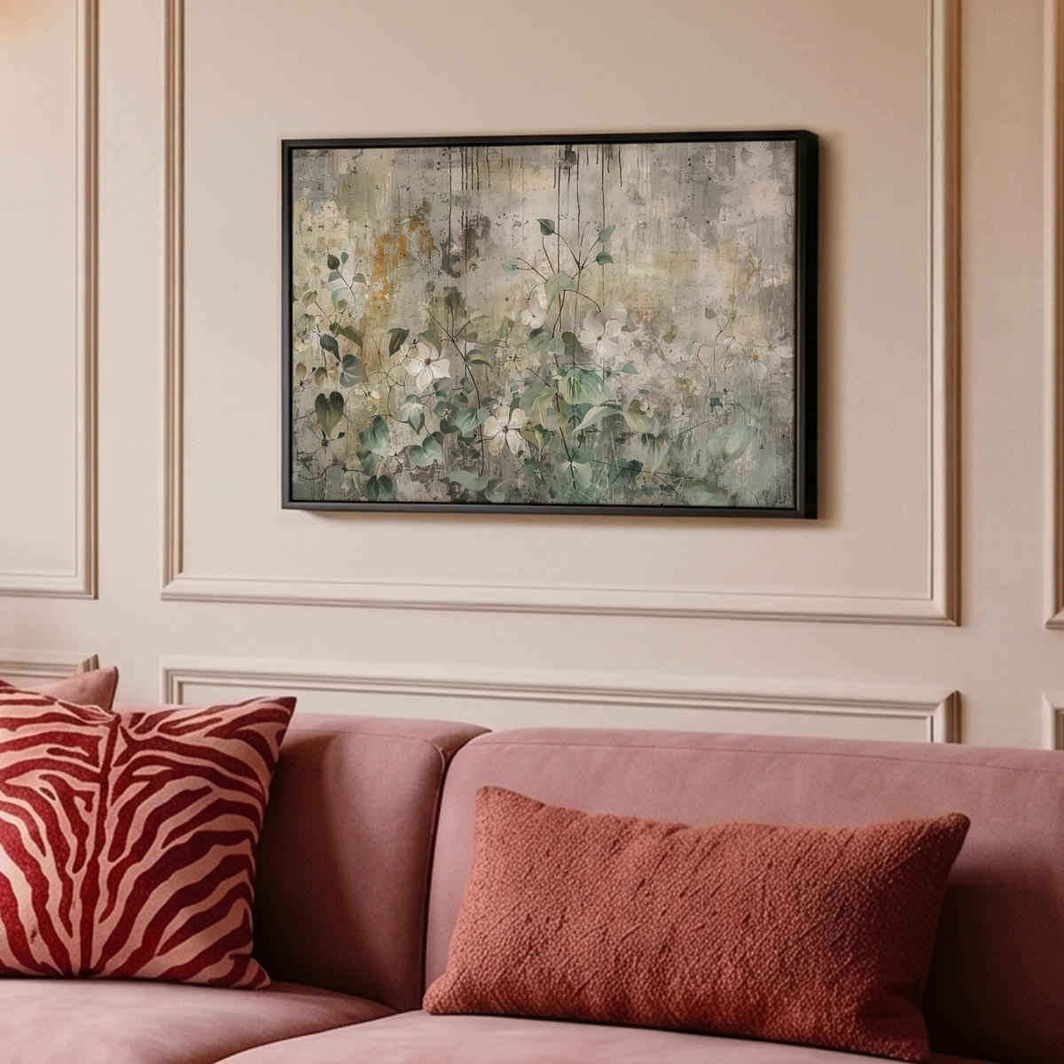 LEINWAND Bilder mit Rahmen - Blumen - Blätter - Abstrakt - Modern - 60x40 - Grau, Textil (60/40cm) - MuchoWow