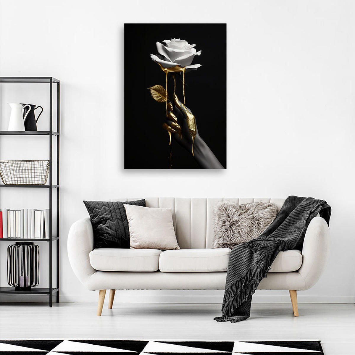 LEINWANDBILD Rose in Gold 60x90cm - Schwarz, Textil (60/90cm) - Feeby