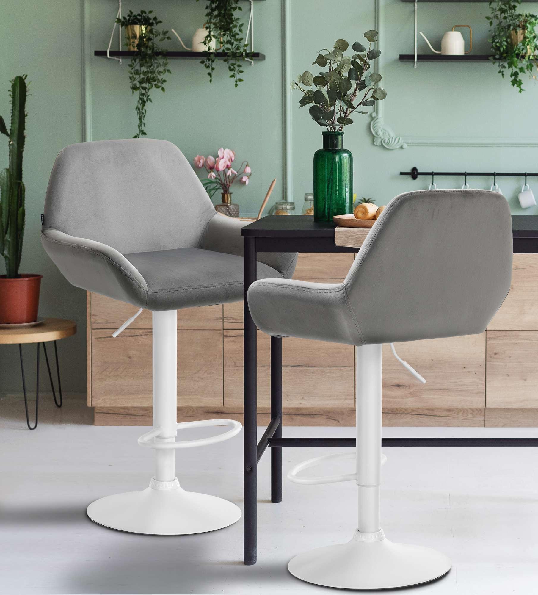 BARHOCKER DUBLIN Grau Samt Weiß - Grau, Textil/Metall (51/89/52cm) - DELUKE