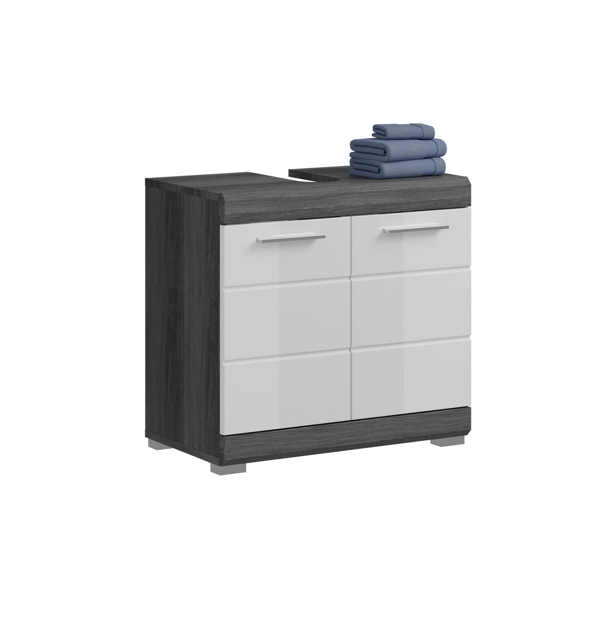 WASCHBECKENUNTERSCHRANK Scout Bad in Rauchsilber Nb. und weiß hochglanz B/H/T: 60x56x34 cm - Silberfarben, Holz (60/56/34cm)