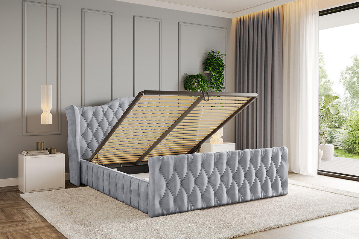POLSTERBETT mit Bettkasten, Fußteil und Lattenrost, Boxbett mit Matratze H3/H4 - MODY-Z 180x200 Hellgrau - Hellgrau, Holzwerkstoff/Textil (180/200cm) - ALTDECOR