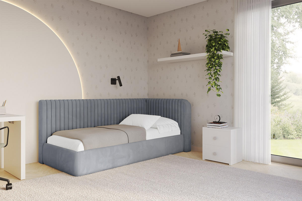 EINZELLBETT Jugendbett mit Bettkasten, Links - AURY 100x200 Grau - Grau, Holzwerkstoff/Textil (100/200cm) - ALTDECOR