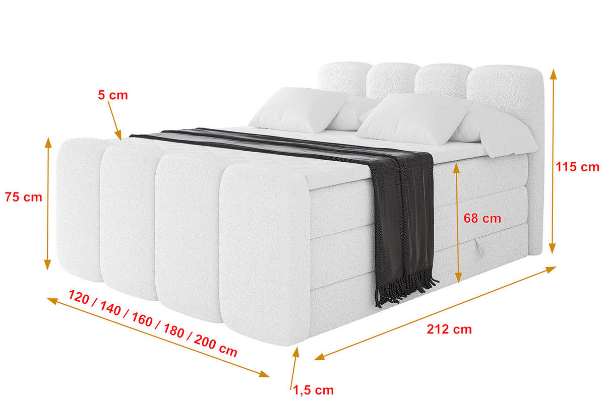 BOXBETT mit Matratze H3|H4 und Lattenrost - NINA-Z KING - 160x200 cm - Weiß - Weiß, Holzwerkstoff (160/200cm)