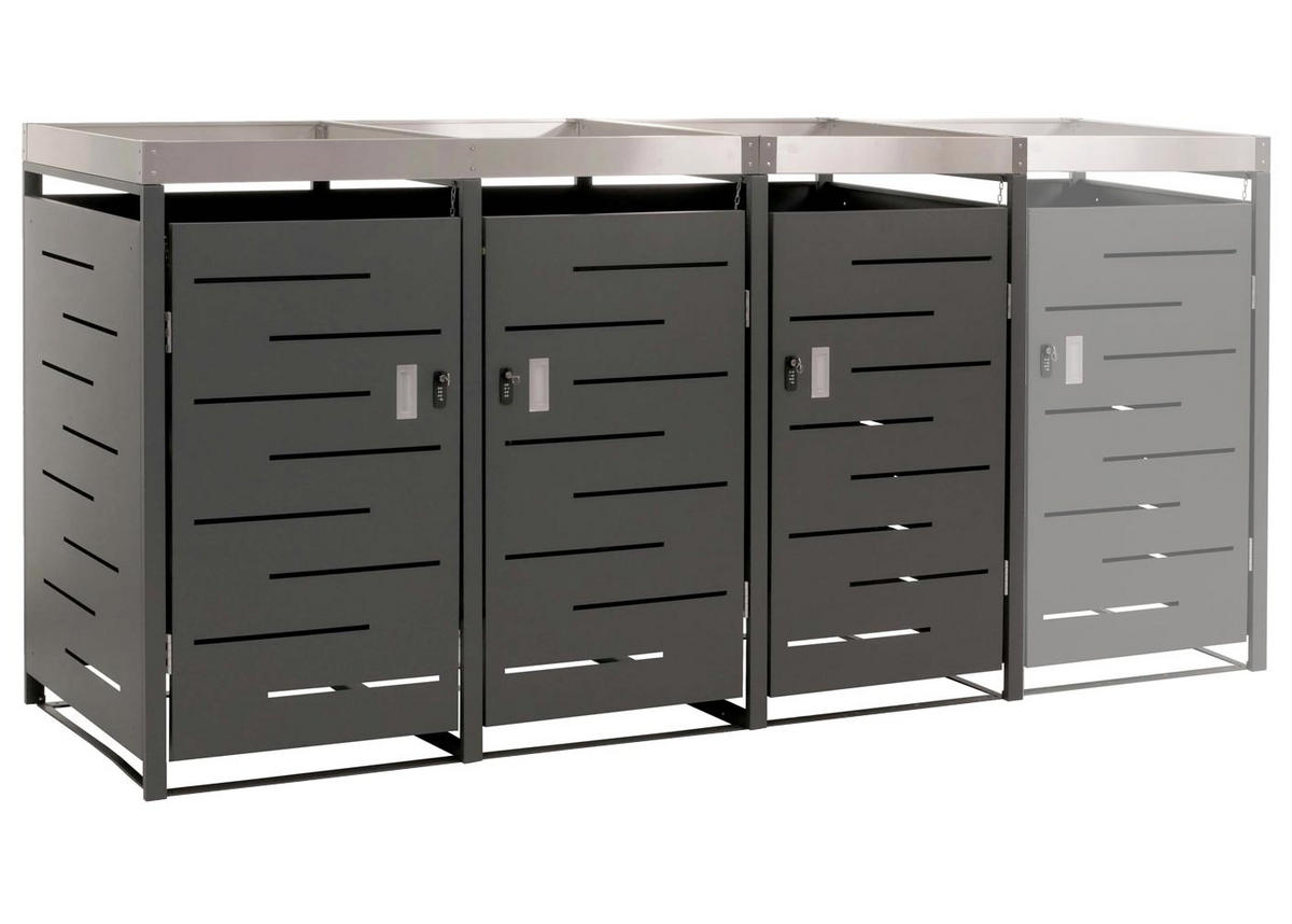MÜLLTONNENBOX 3er 125x198x84cm 80-240 Liter - Anthrazit, Metall (198/125/84cm) - PROREGAL