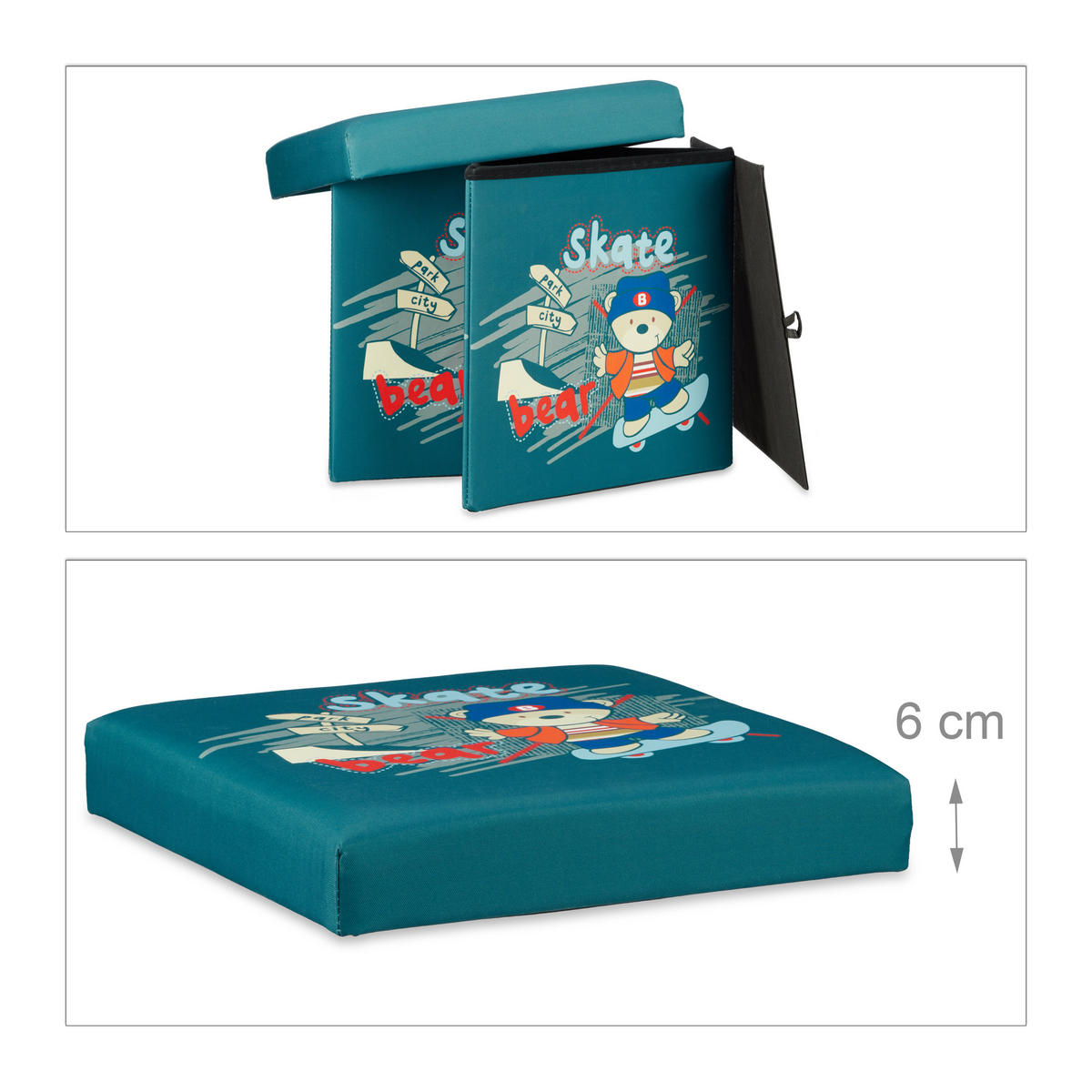 SITZHOCKER Kinder - Dunkelgrün, Holzwerkstoff/Textil (38/38/38cm) - Relaxdays
