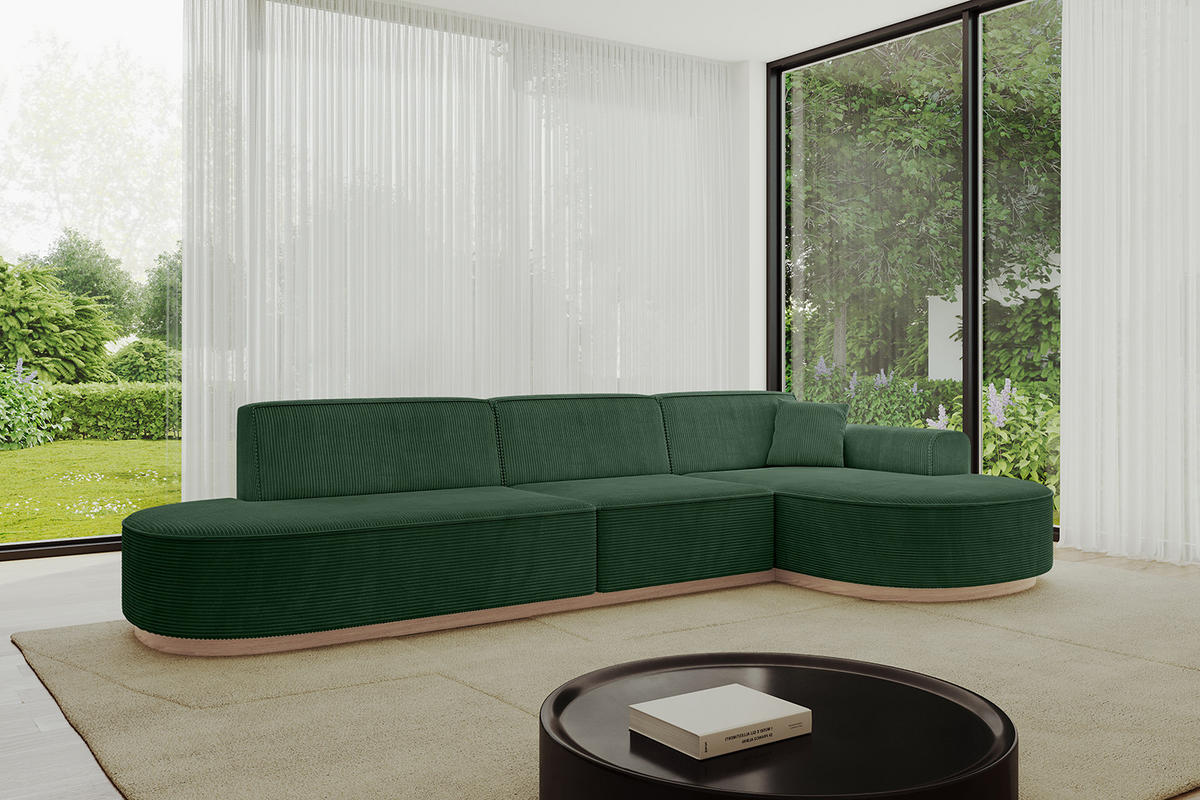 ECKSOFA Ottomane Rechts MARI-L2-v1 - 328x171x83 cm Grün Cord - Grün, Holzwerkstoff/Textil (171/328cm) - ALTDECOR