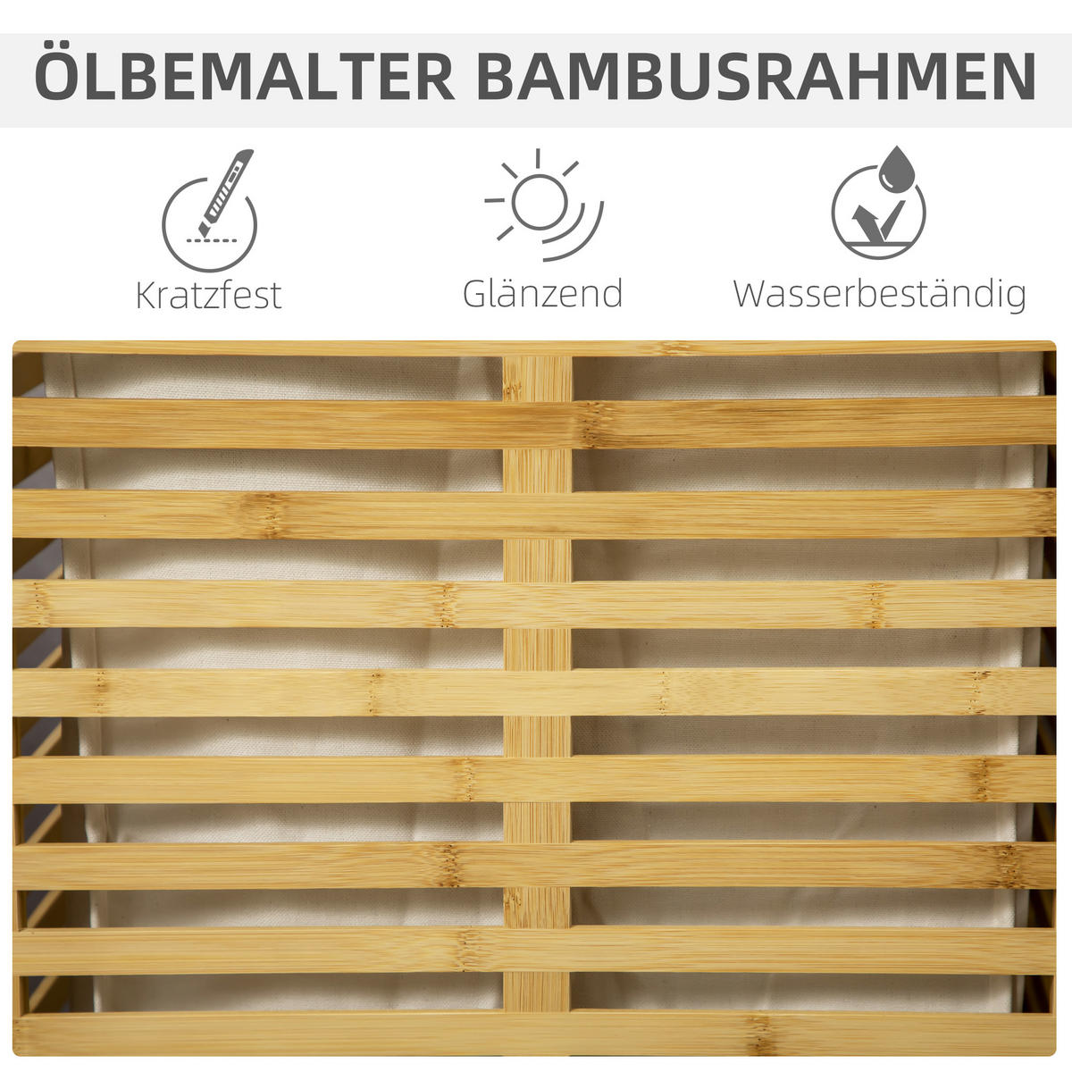 WÄSCHEKORB aus Bambus mit 63 L Wäschesammler, Naturholz - Naturfarben, Holzwerkstoff (44/62.5/37cm) - HOMCOM
