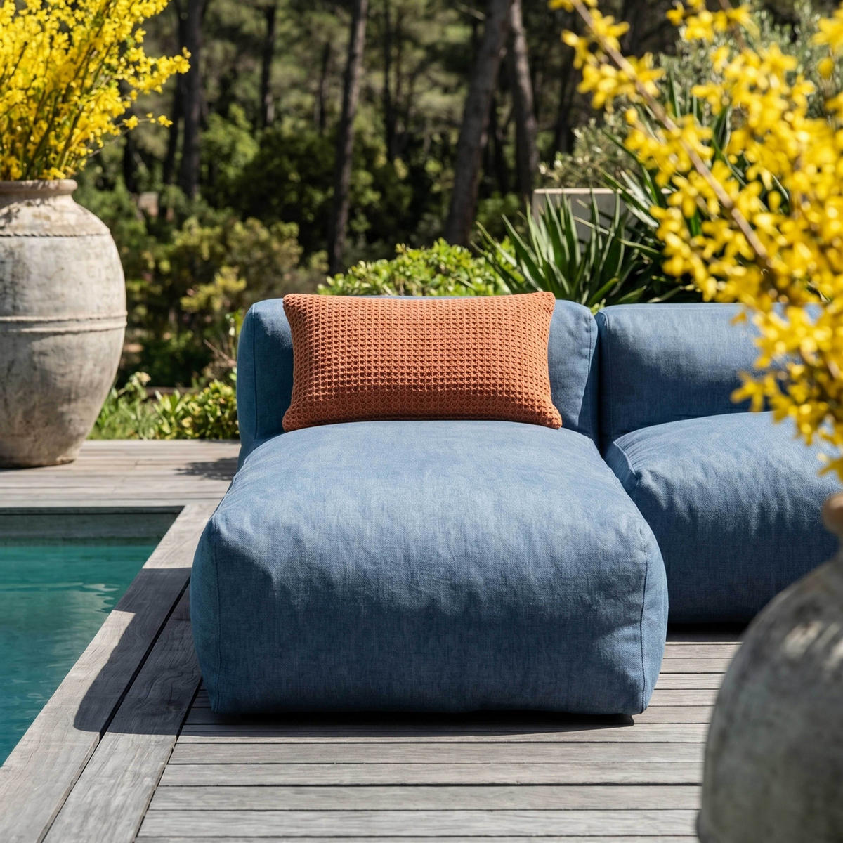 GARTENSOFA 8-tlg., Pazifikblau - Blau, Textil - Oviala
