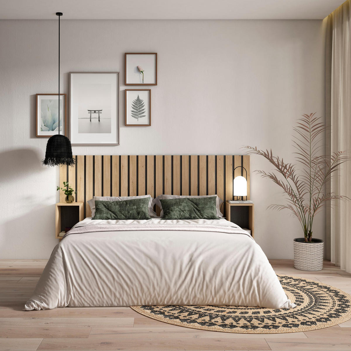 KOPFTEIL mit Nachttisch, für Bettbreite 120 - 140cm Bett, eiche, 196/3/107cm - Eichefarben, Holzwerkstoff (196/107/3cm) - Skraut Home
