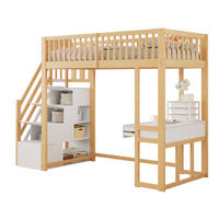 HOCHBETT 90/200 cm mit Multifunktionstisch und Aufbewahrungstreppe aus Kiefern, Weiß/Eiche hell - Weiß, Holzwerkstoff (90/200cm) - Redom