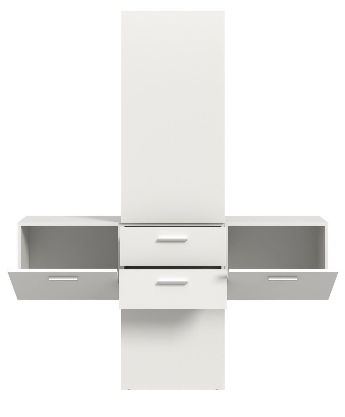 GARDEROBE Set 3-teilig weiß 156 cm, Komplettset mit viel Stauraum - Silberfarben/Weiß, Glas/Holzwerkstoff (156/190/36cm) - Inn.Furn